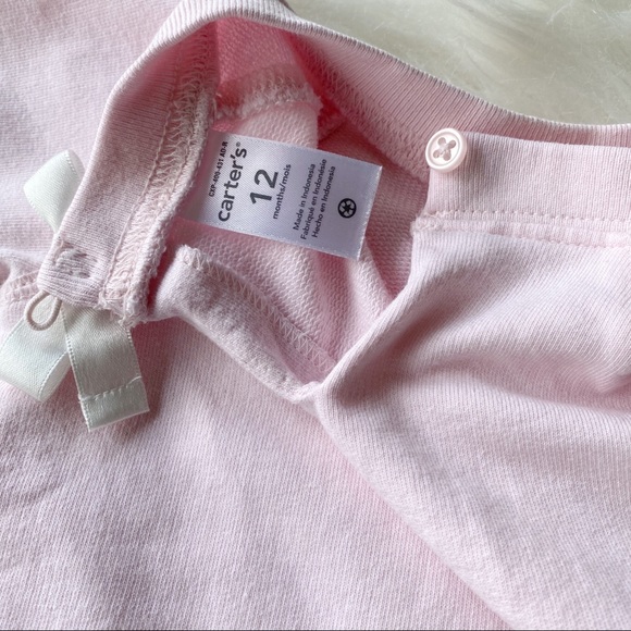 Carter’s 12M Pink Sweatshirt Tutu Dress w/ Silver Bow Print - Picture 4 of 7